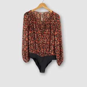 Intimately Free People Floral Long Sleeve Bodysuit Size Small